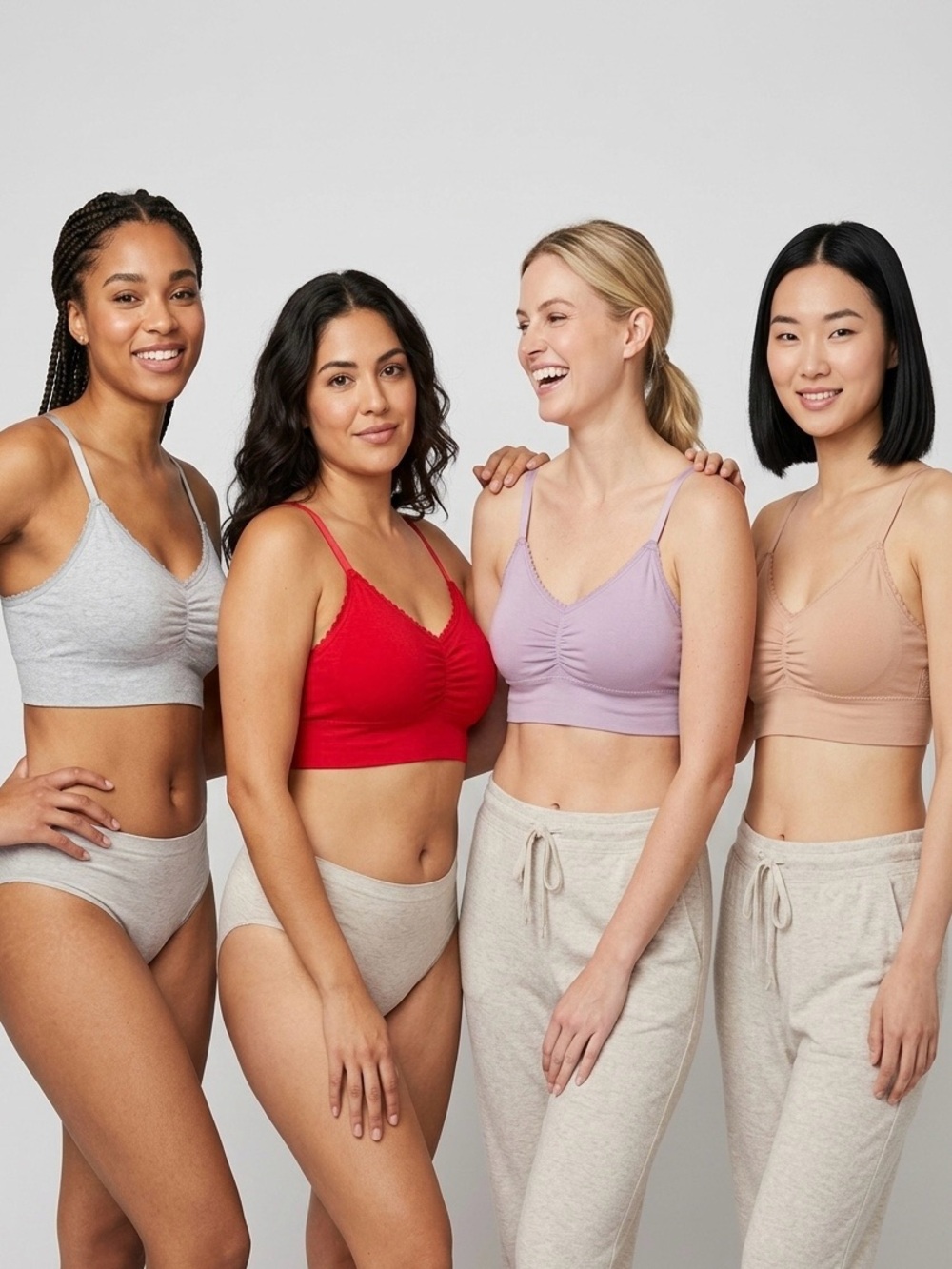 4-Pack Seamless Wireless Bralettes Women’s Size 1XL Gray Red Nude Purple